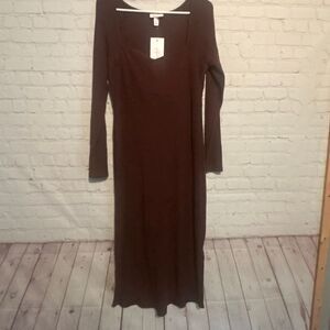 Isabelle Maternity Maxi Dress – Size XL – Long Sleeve Ribbed Knit 🤎✨